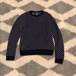 Navy blue with white spots sweater.